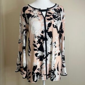 JM Collection Women's Floral Blouse - Black, White, and Pink, Size S Small